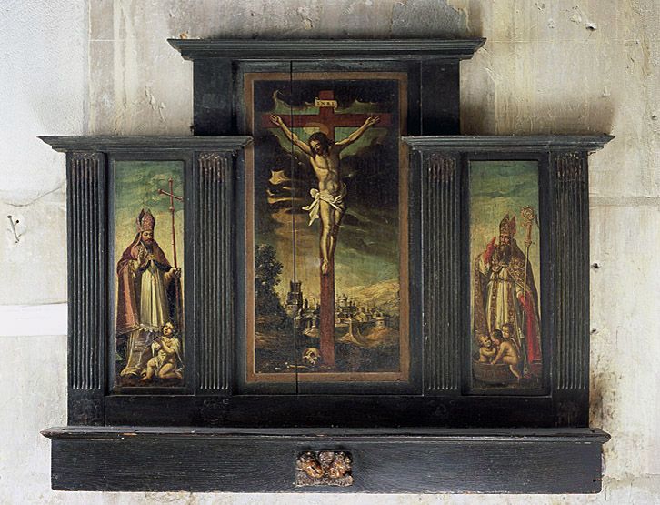 triptyque : le Christ en croix, saint Augustin et saint Nicolas