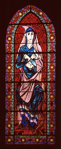 Ensemble de 12 verrières de l'abside et du choeur : Vierge à l'Enfant, figures bibliques et saints
