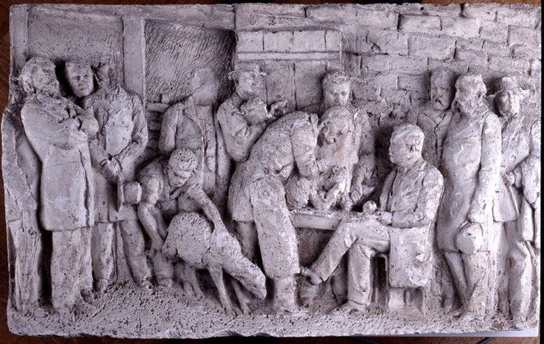 Ensemble des bronzes (buste, statue et bas-relief) exécutés pour le monument à Pasteur (détruit)