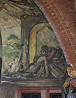 Détail de la partie droite de la peinture murale : le retour du fils prodigue.
