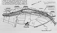 Plan de situation des ouvrages d'Andrésy sur la Basse-Seine. Tiré de : Construction, t. XV, n° 5, mai 1960.  (BHVP).