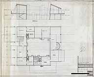 Projet de Claude Parent : plan du premier étage et élévation de la façade intérieure sur cour, 1963. (Institut français d'architecture, Fonds Parent Claude, PARCL-B-63-01)