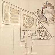 Plan de la maison et jardin appartenant à Monsieur du Soulié, conseiller du roi, président, lieutenant général civil et de Police, situé rue des Oignons à Melun. Papier aquarellé, 1753. (AM Melun. 1 Fi 770)