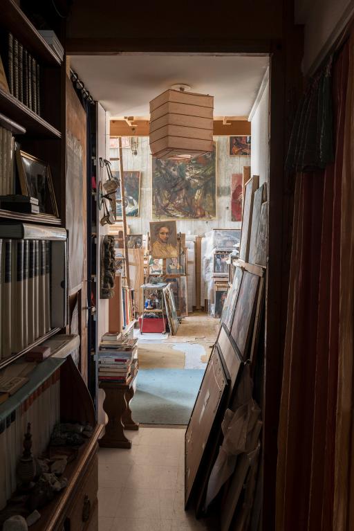 Atelier du peintre d'Isaac Celnikier (Varsovie, 1923-Paris, 2011), situé dans l'ensemble de logements "Jeanne-Hachette"