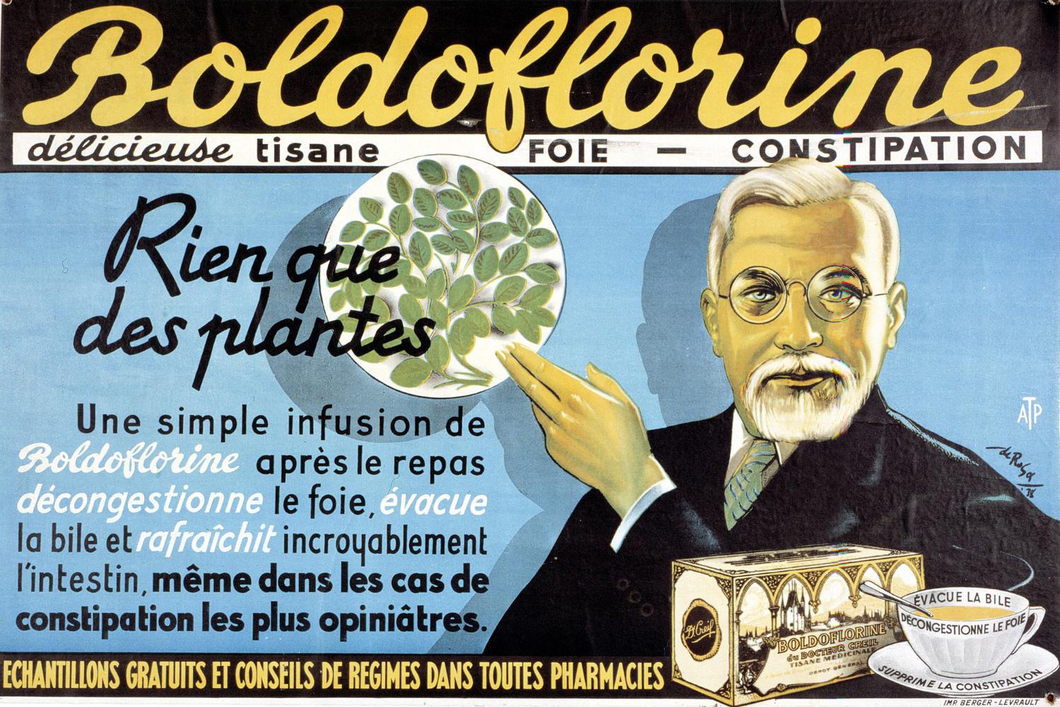 affiches, documents publicitaires divers et emballages pour les tisanes Boldoflorine, Calmiflorine et Saliflorine