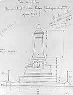 Socle du monument à Pasteur : élévation nord. Encre sur papier,10 juin 1943. (AM Melun. 1 Fi 77 (recto))