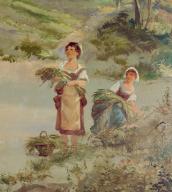 Ensemble de 3 peintures monumentales dans la salle des mariages : Le mariage, 1917. Détail. Maton-Wicart (peintre).