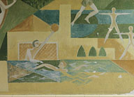 Peinture murale pour le préau des garçons : les sports masculins (détail), réalisée par René Grégoire en 1957-1958.