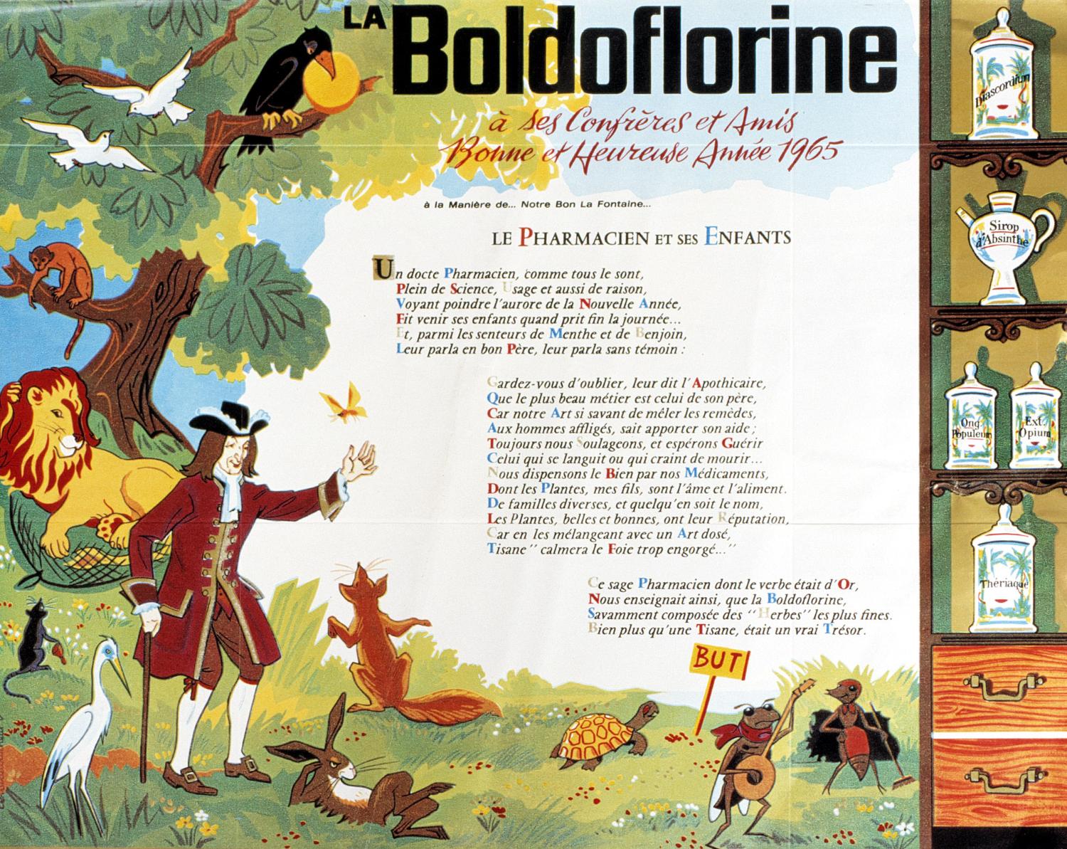 affiches, documents publicitaires divers et emballages pour les tisanes Boldoflorine, Calmiflorine et Saliflorine