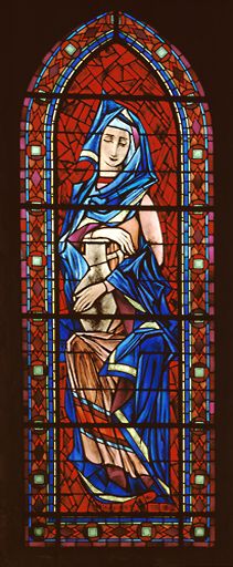 Ensemble de 12 verrières de l'abside et du choeur : Vierge à l'Enfant, figures bibliques et saints