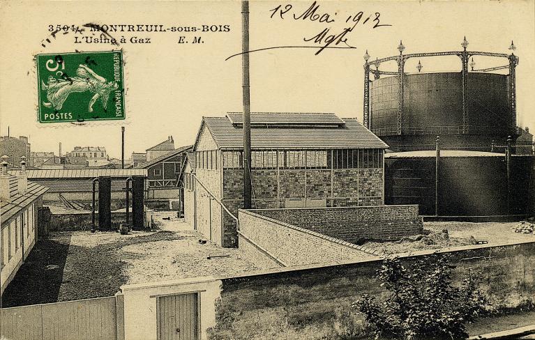 Usine à gaz de la Société du gaz de Montreuil, puis usine à gaz et centrale électrique de la Société du gaz de Montreuil, puis Société d'éclairage, de chauffage et de force motrice, puis Est-Lumière (détruit)