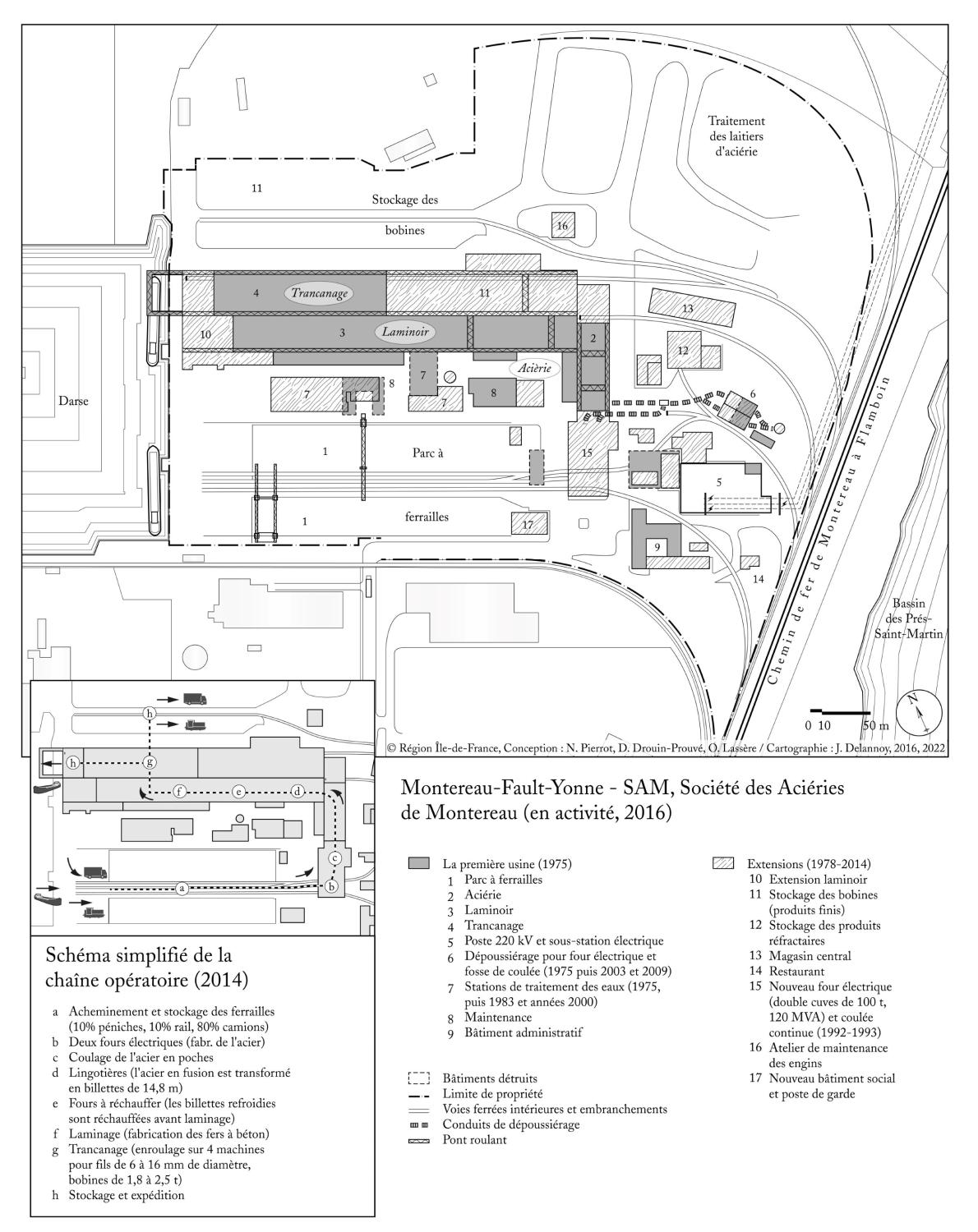 Plan chronologique de la SAM et schéma simplifié de la chaîne opératoire. © Région Île-de-France. Dessin : Julien Delannoy, architecte DPLG 