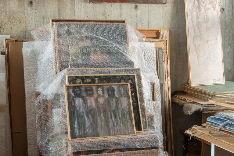 Atelier du peintre d'Isaac Celnikier (Varsovie, 1923-Paris, 2011), situé dans l'ensemble de logements "Jeanne-Hachette"