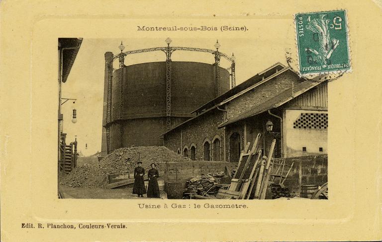 Usine à gaz de la Société du gaz de Montreuil, puis usine à gaz et centrale électrique de la Société du gaz de Montreuil, puis Société d'éclairage, de chauffage et de force motrice, puis Est-Lumière (détruit)