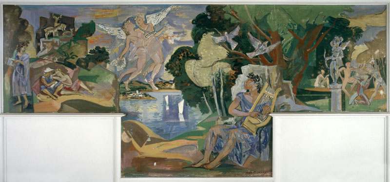 Ensemble de six peintures du réfectoire "Scènes récréatives"