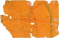 Plan de terrains à céder par M. le Baron Fréteau de Pény à la Ville de Melun pour ouverture de rues, dans le climat de la Varenne. Calque aquarellé, s.d. (AM Melun. 1 Fi 2140)