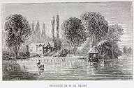 Propriété de monsieur de Reiset vue depuis le lac. Gravure, 1860. (AD Val d'Oise)