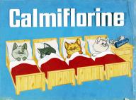 Publicité pour la Calmiflorine représentant quatre chatons dormant paisiblement. Sans date. Coll. Fouché.