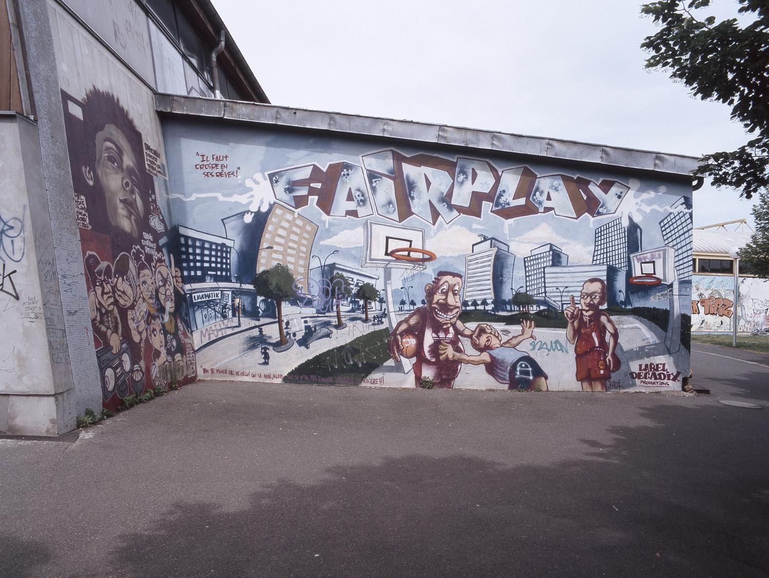 revêtement mural aérosol ou tag intitulé Fair play