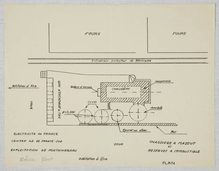 Fontainebleau - usine à gaz et centrale électrique de la Société Gaz et Eaux, puis Gaz et Electricité de France, actuellement caserne de pompiers