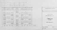 Projet de Louis Arretche pour l'Office départemental d'HLM : ""Ville de Melun. Type C, type E"". Tirage d'architecte, 1951. (AM Melun. 1 Fi 1995)