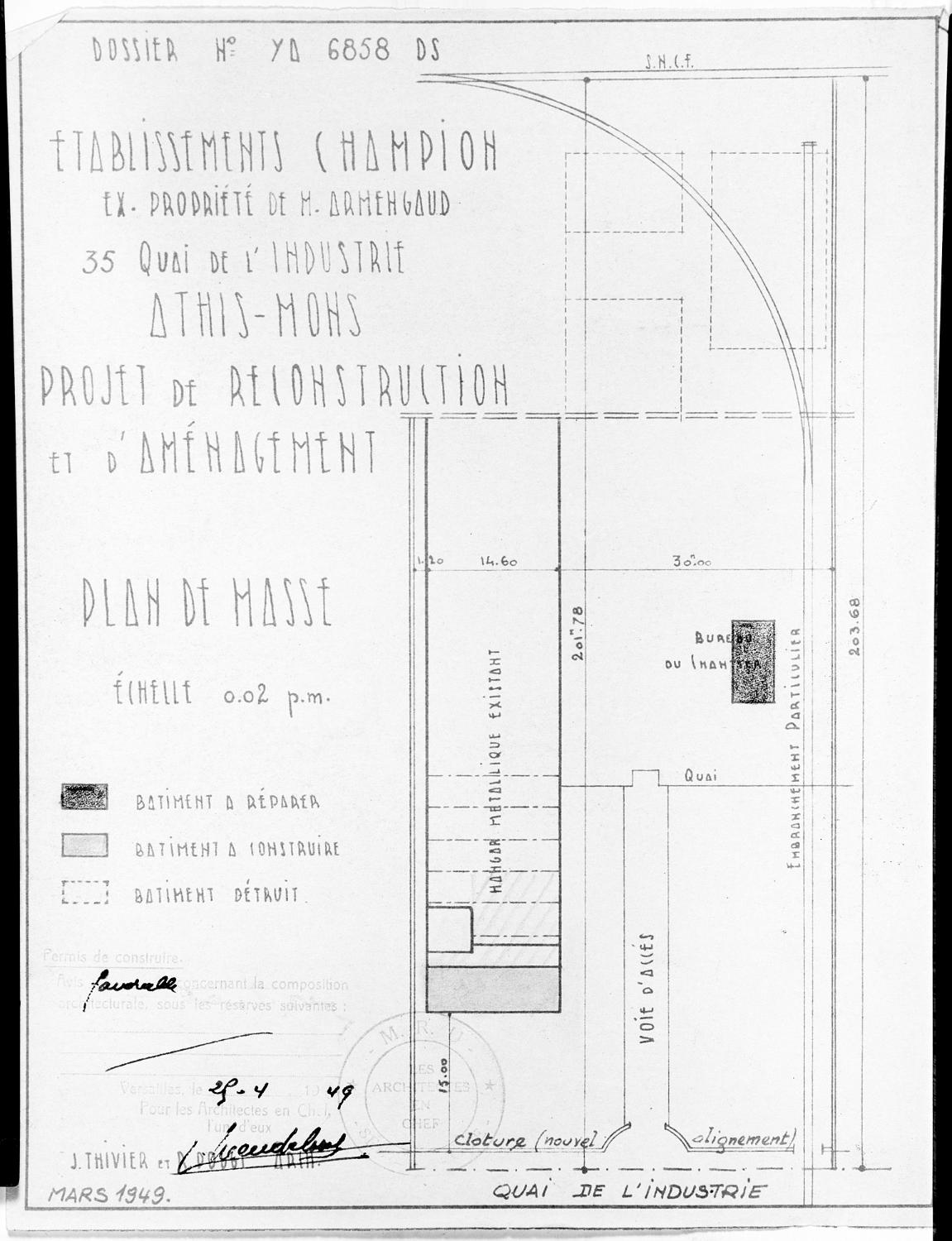 verrerie L'Indusmine, puis entrepôt commercial de fers et aciers de la société Houdry, puis des Etablissements J. Champion, actuellement de Profil-Arbed