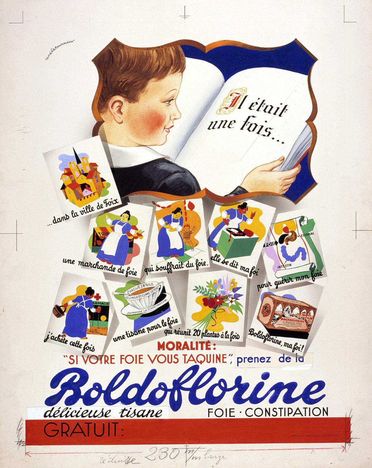 affiches, documents publicitaires divers et emballages pour les tisanes Boldoflorine, Calmiflorine et Saliflorine