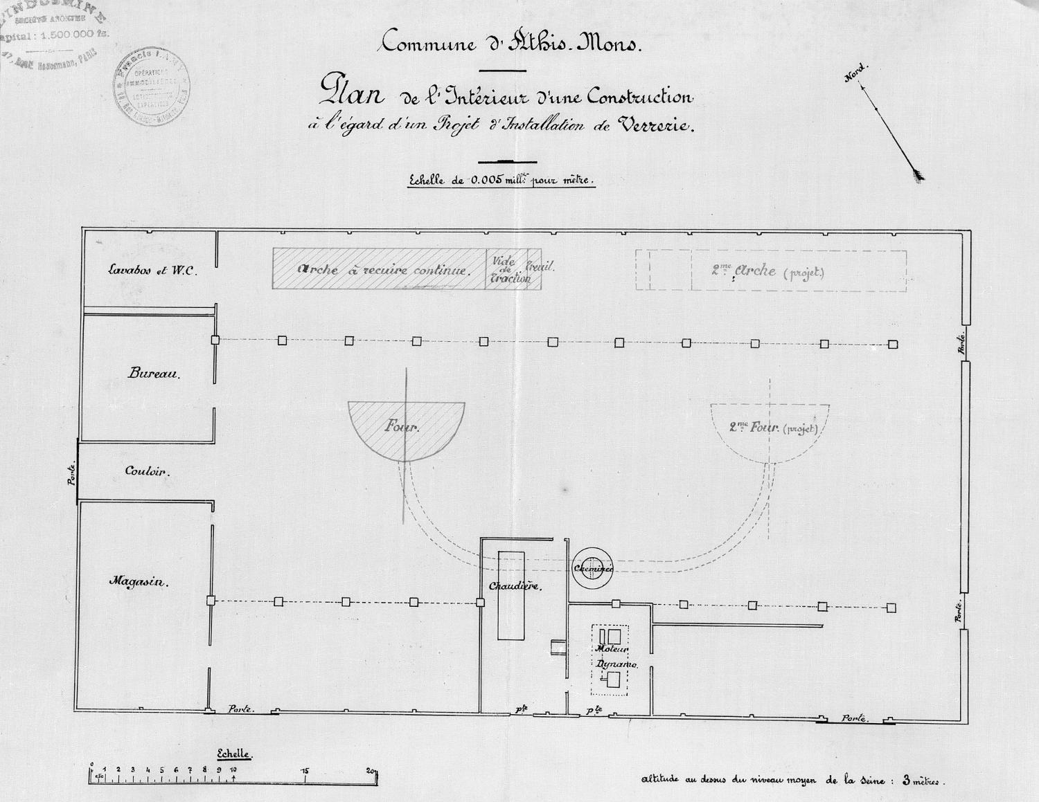 verrerie L'Indusmine, puis entrepôt commercial de fers et aciers de la société Houdry, puis des Etablissements J. Champion, actuellement de Profil-Arbed