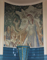 Peinture monumentale dans le hall d'entrée de l'école des filles. Allégorie de la République sur fond de carte de France.