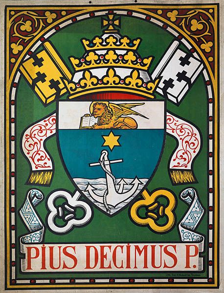 chromolithographies : armoiries d'évêques et du pape Pie X