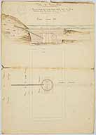 Plan et coupe de la prise d'eau établie à Valvins, en 1855, pour l'alimentation des bornes fontaines de Fontainebleau. (AD Seine-et-Marne, 3353W1169 )