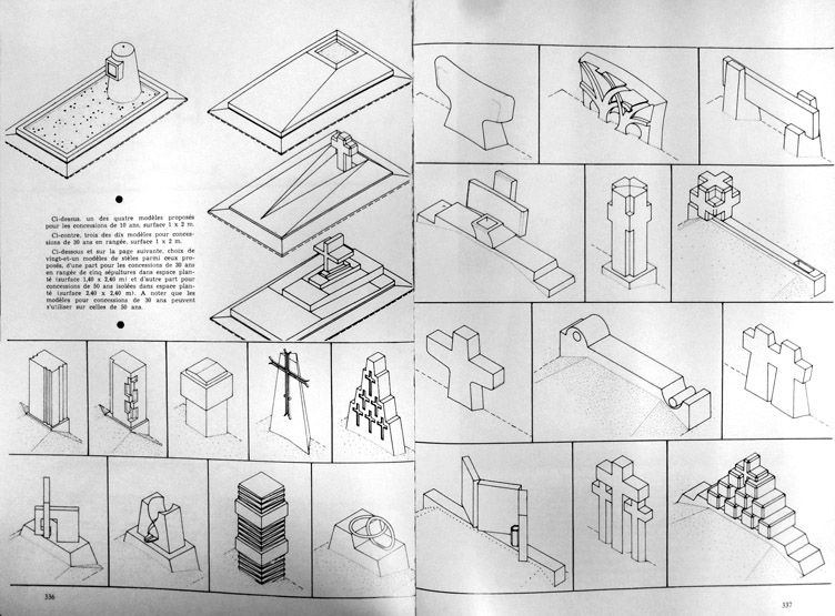 ensemble de modèles de tombes pour le cimetière intercommunal de la Fontaine-Saint-Martin