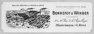 Vue générale de l'usine de colles sèches de peaux de lapin Bonnefoy et Winder, successeurs de Tottin, 50 rue de la République, vers 1890. papier à en-tête. (AD Seine-Saint-Denis. B NB 111/23)