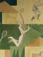 Peinture murale pour le préau des garçons : les sports masculins (détail), réalisée par René Grégoire en 1957-1958.