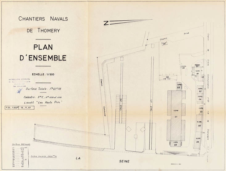 Thomery - Usine de construction navale des anciens établissements L. Tessier, appelée "Chantier naval du Pont de Champagne", puis de la "Société des Chantiers navals de Thomery", puis Morillon-Corvol, puis "Chantier naval du Confluent G. Thalamas