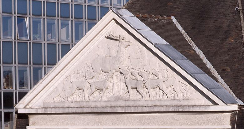 ensemble de 4 bas-reliefs : la Moisson, les Labours, Loisirs en forêt, Hallali