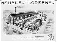 Vue générale de l'usine de meubles Feinstein, 11 rue Douy-Delcupé, vers 1900. papier à en-tête. (AD Seine-Saint-Denis. B NB 111/23)
