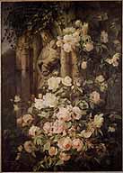 Ensemble de deux tableaux de paysages religieux : La Vierge à la guirlande, Fleurs sur la croix