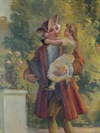 Ensemble de 3 peintures monumentales dans la salle des mariages : La Famille, 1917. Détail. Maton-Wicart (peintre).