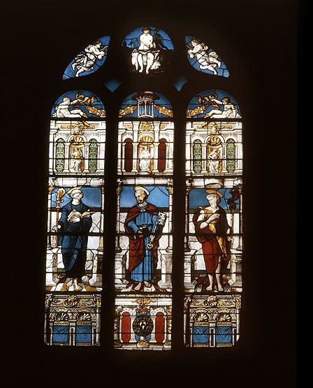 verrière à personnages : saint Benoît, saint Pierre, saint Jean-Baptiste (baie 3)