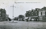 Carte postale ancienne. Vue de la place des Trois communes. (AD Seine-Saint-Denis)