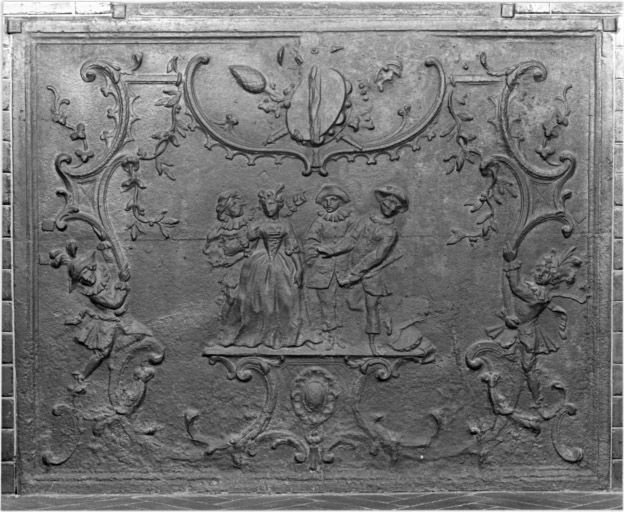 cheminée, tableau, 2 plaques de cheminée