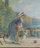 Ensemble de 3 peintures monumentales dans la salle des mariages : La Famille, 1917. Maton-Wicart (peintre).