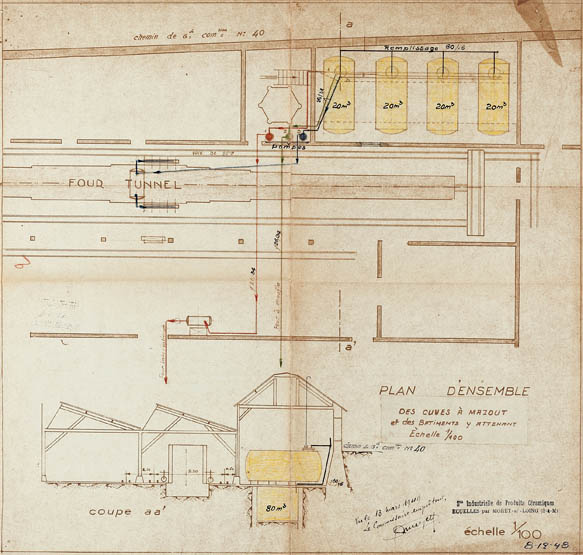 Écuelles - Usine d'agglomérés (boulets et briquettes de charbon) de la Société des agglomérés d'Ecuelles, puis usine de céramique (briques émaillées et céramiques de décor architectural) Janin & Cie, puis usine de céramique (produits réfractaires) de la Société industrielle de produits céramiques (SPIC), puis Didier-Société industrielle de production et de construction (Didier-SPIC), appelée La Céramique d'Ecuelles (détruit)